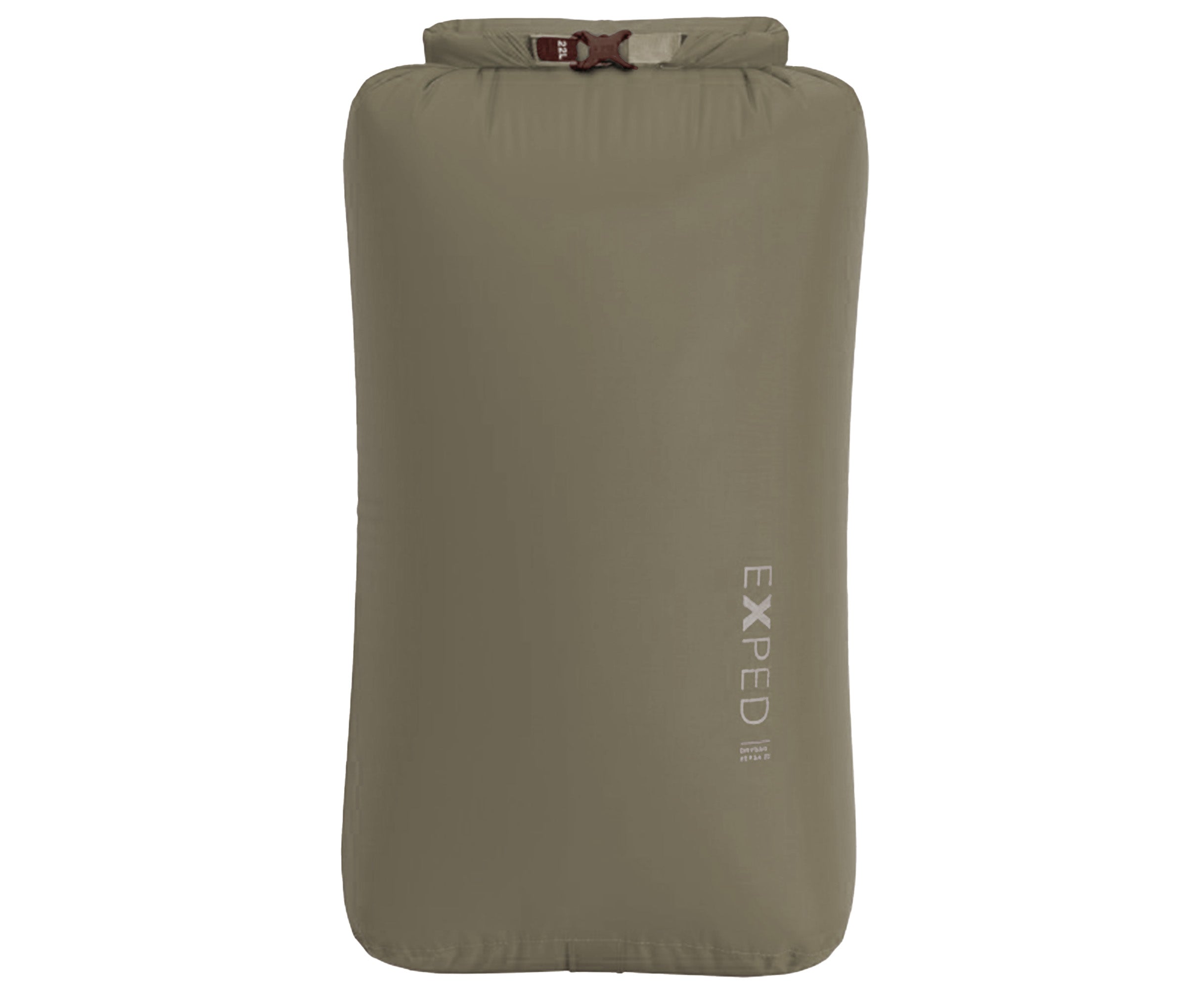 Olive green sleeping bag with Exped logo on a white background