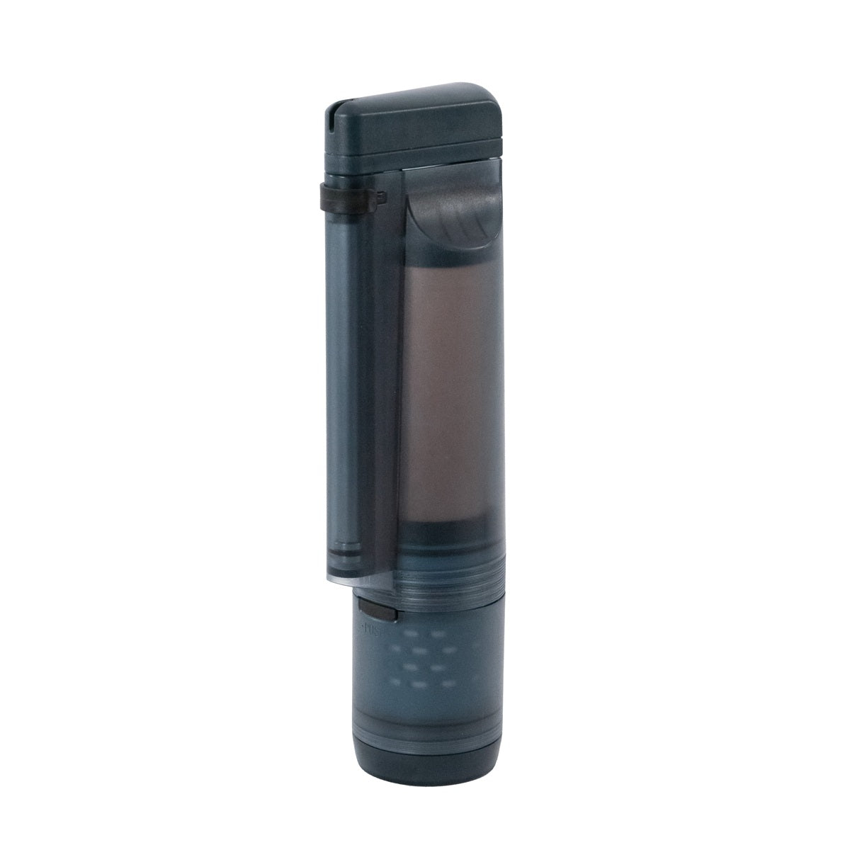 Black cylindrical lighter on a white background