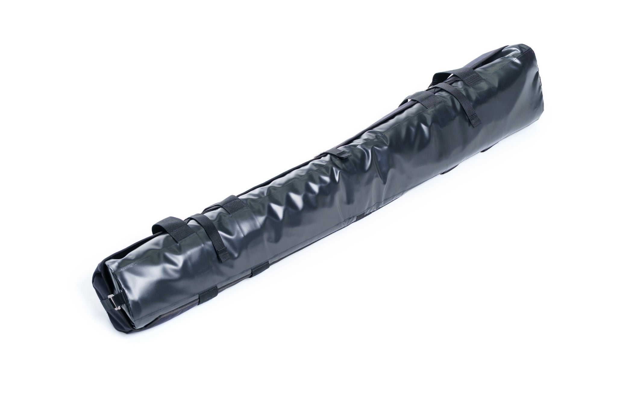 Black foam roller on a white background