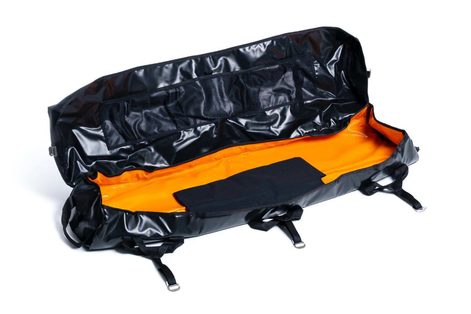 Black and orange suitcase on a white background