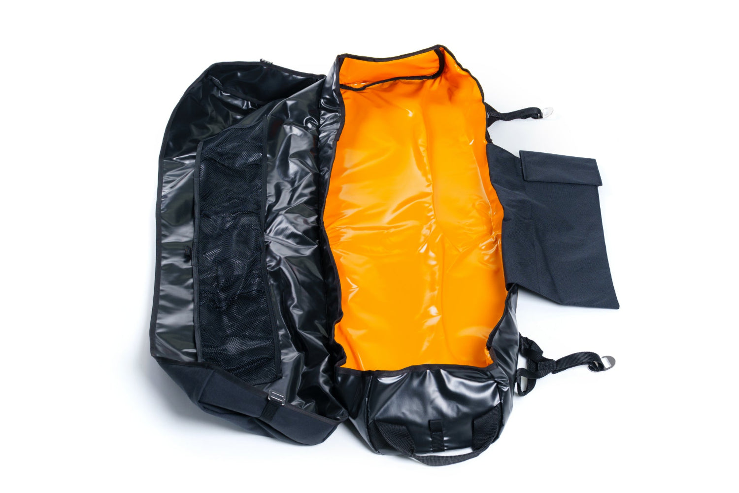 Black and orange dry bag on a white background