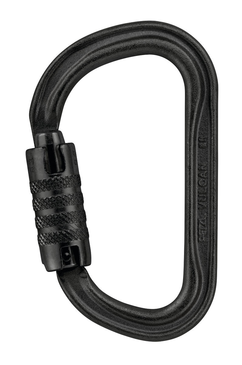 Black cable lock with a carabiner on a white background
