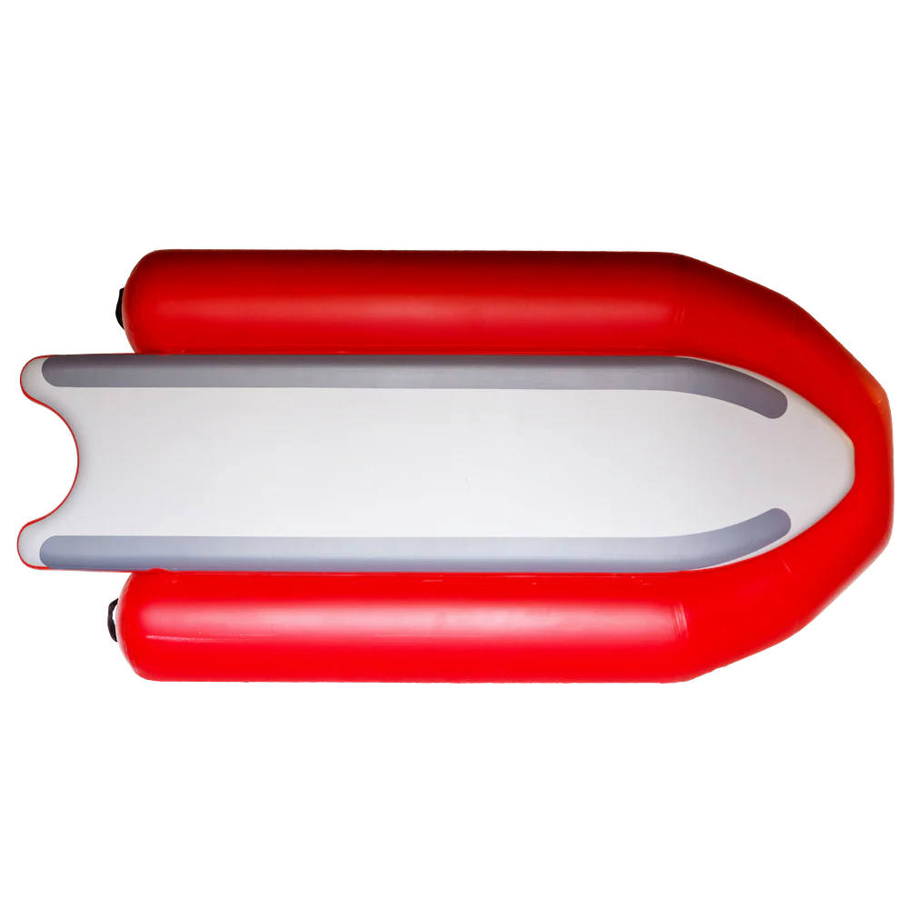 Red and white inflatable pool float on a white background