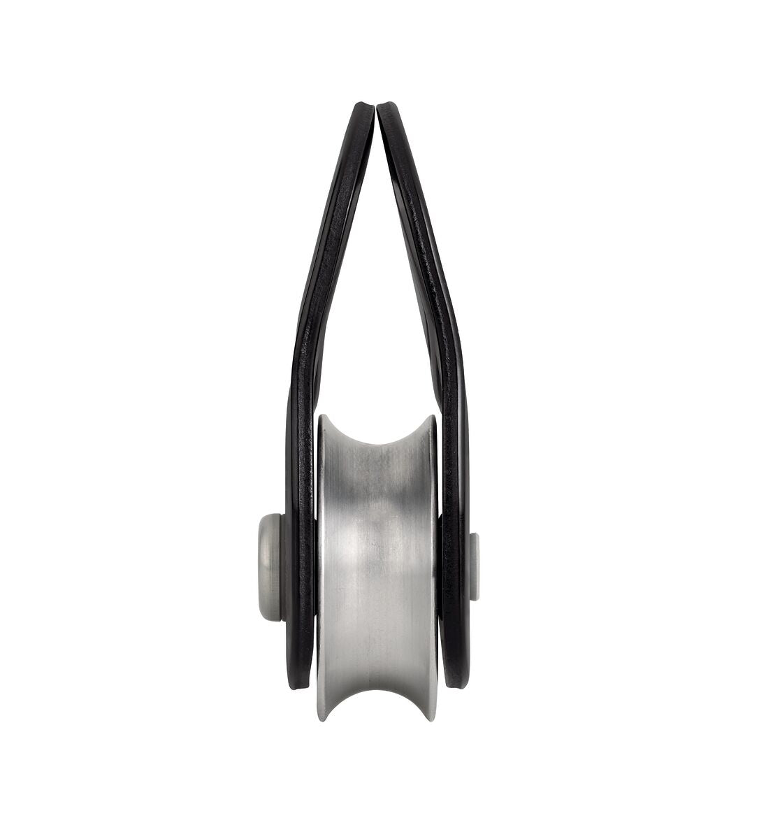 Metal pulley system on a white background