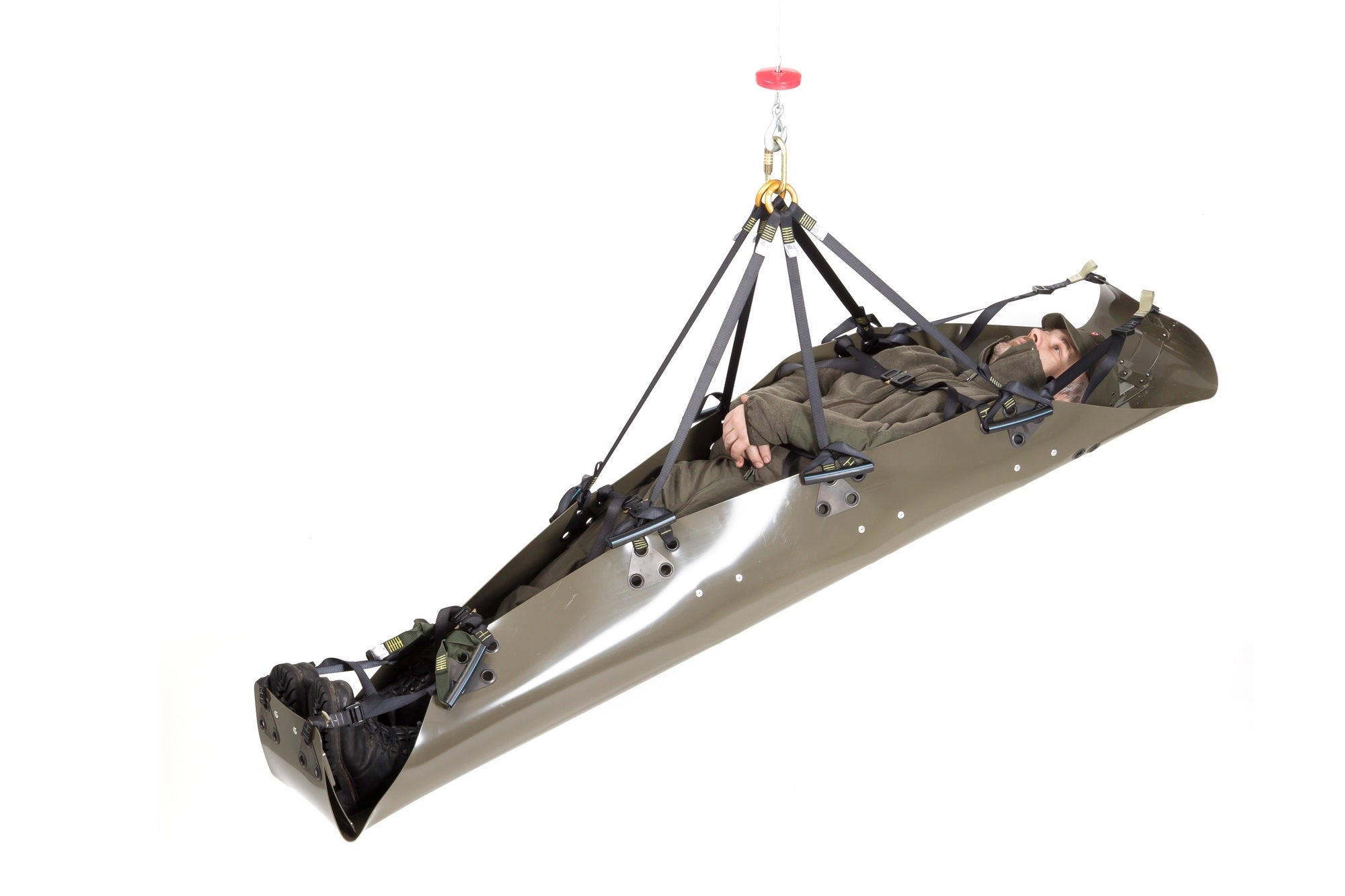 Hanging chair with a person on a white background