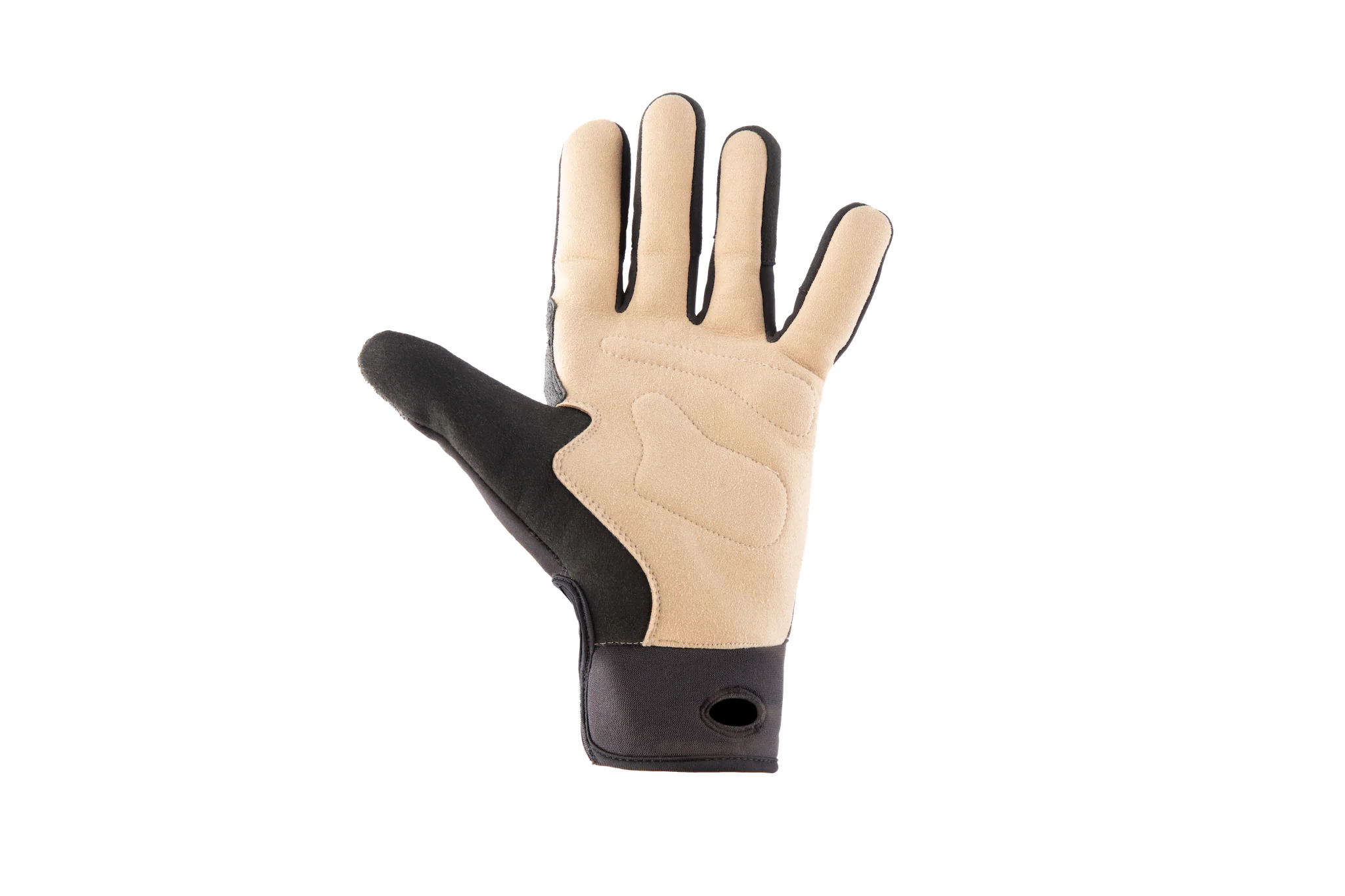 Beige and black glove on a white background