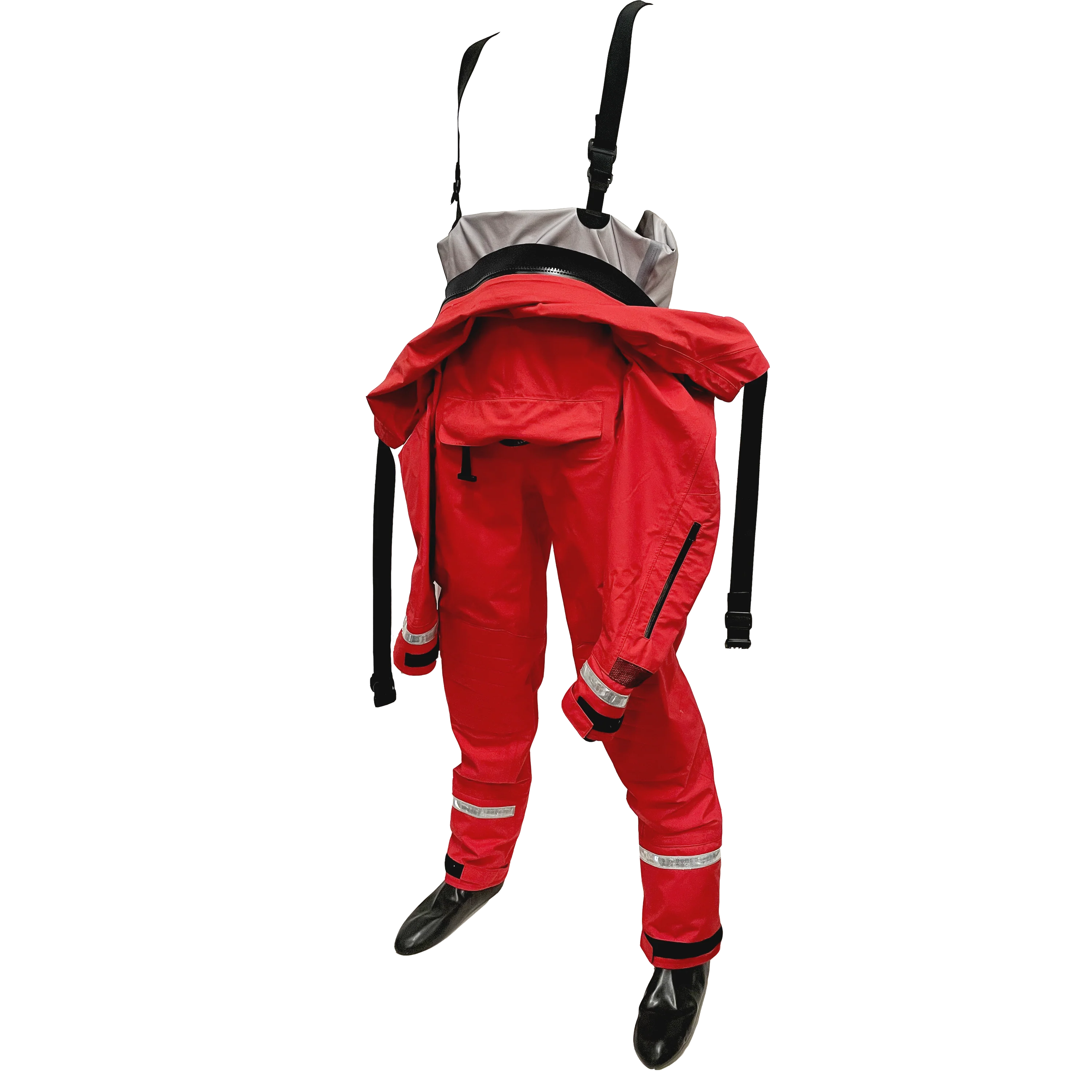 Red fire suit with a hood on a white background