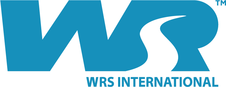 WRS International logo with blue and black design