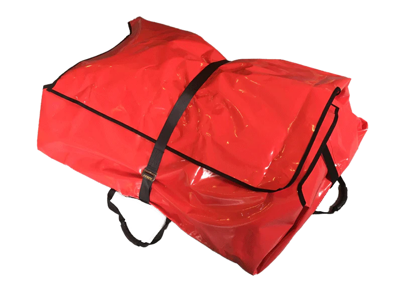 Red carrying bag with black straps on a white background