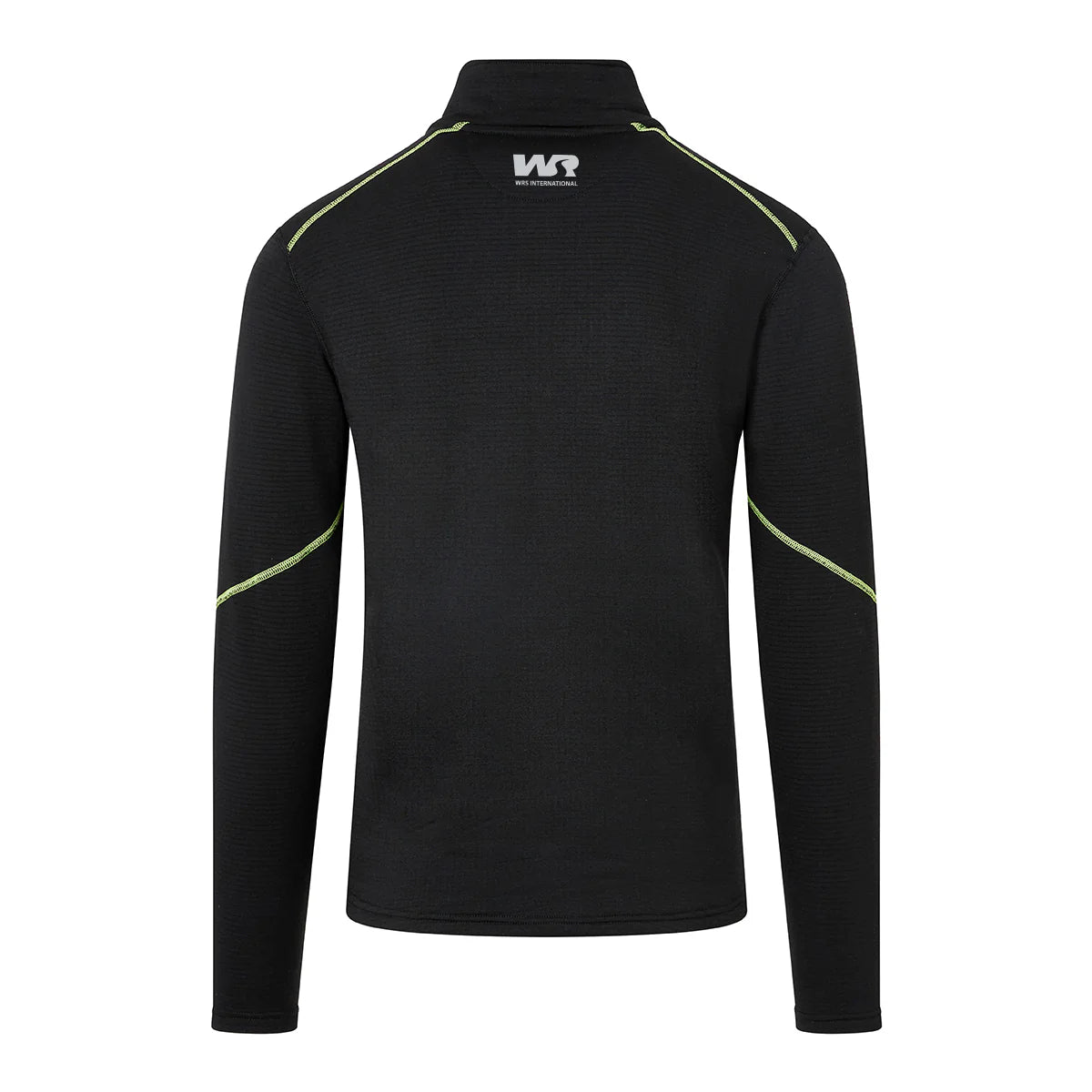 Black long-sleeve shirt with green accents on a white background