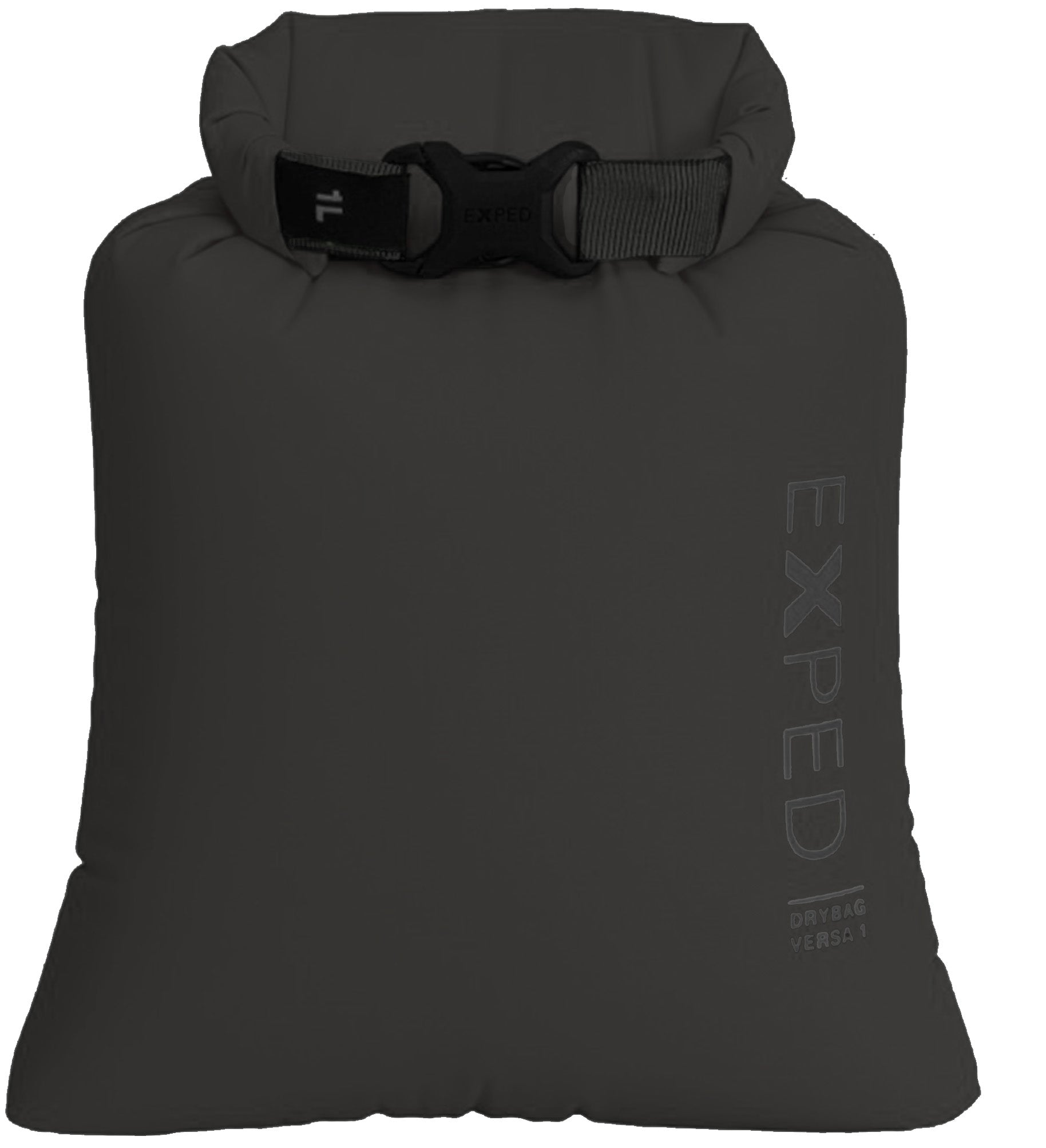 Black sleeping bag with Exped branding on a white background