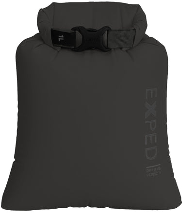 Black sleeping bag with Exped branding on a white background