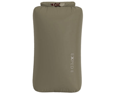 Olive green sleeping bag with Exped logo on a white background