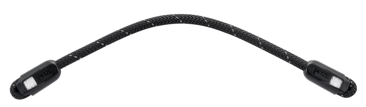 Black flexible cable with connectors on a white background