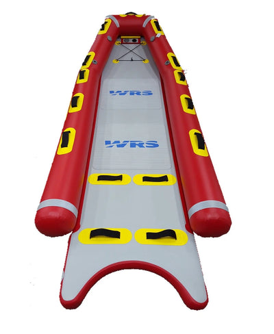 Inflatable raft with red and yellow accents on a white background
