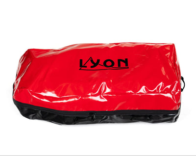 Red bag with 'LYON' branding on a white background