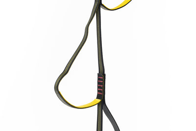 Resistance band with black and yellow design on a white background