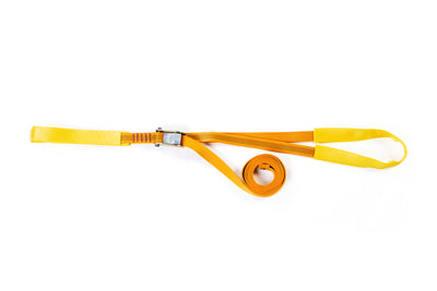 Yellow strap with a metal clip on a white background