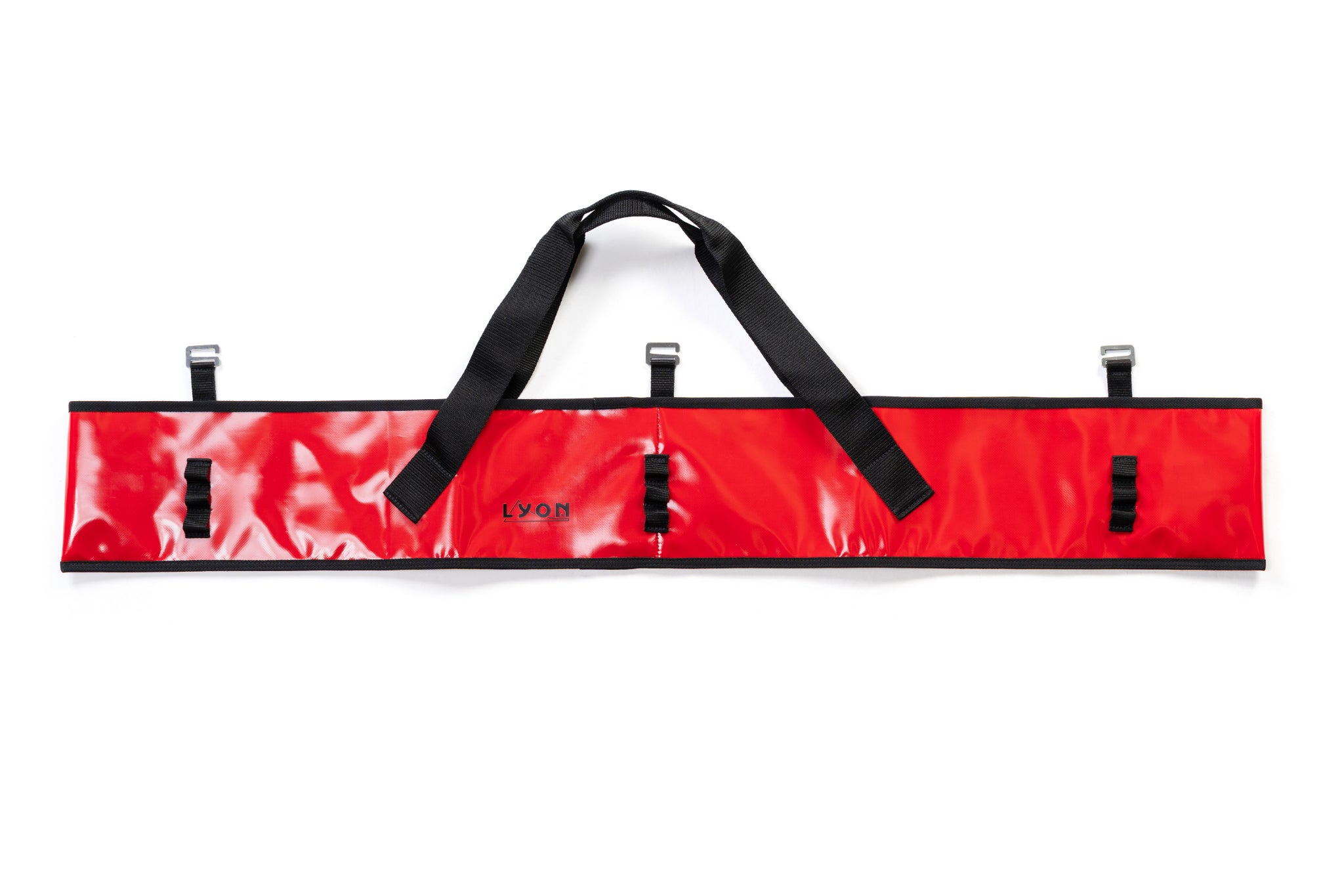Red and black bag with straps on a white background