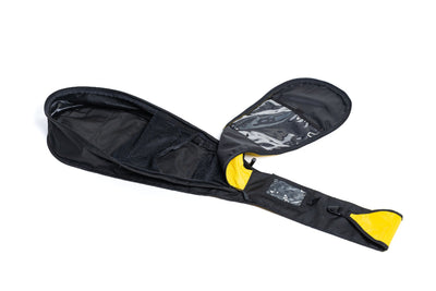 Black and yellow seat cover on a white background