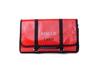Red bag with 'Rescue Lyon' text on a white background