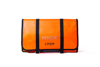 Orange bag with 'Rescue Lyon' text on a white background