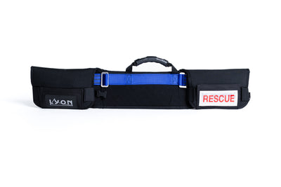Black and blue rescue bag with 'LYON' branding on a white background