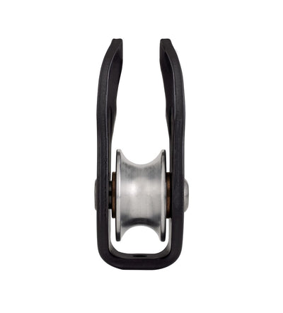 Black pulley system on a white background