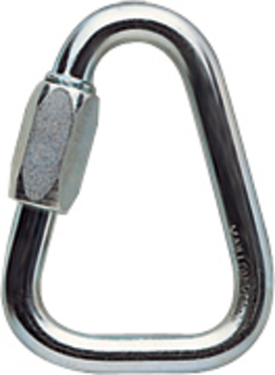 Metal carabiner on a white background