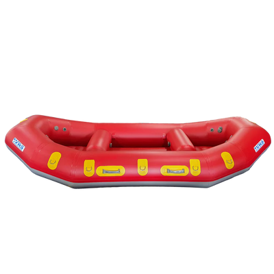 Red inflatable raft with yellow accents on a white background