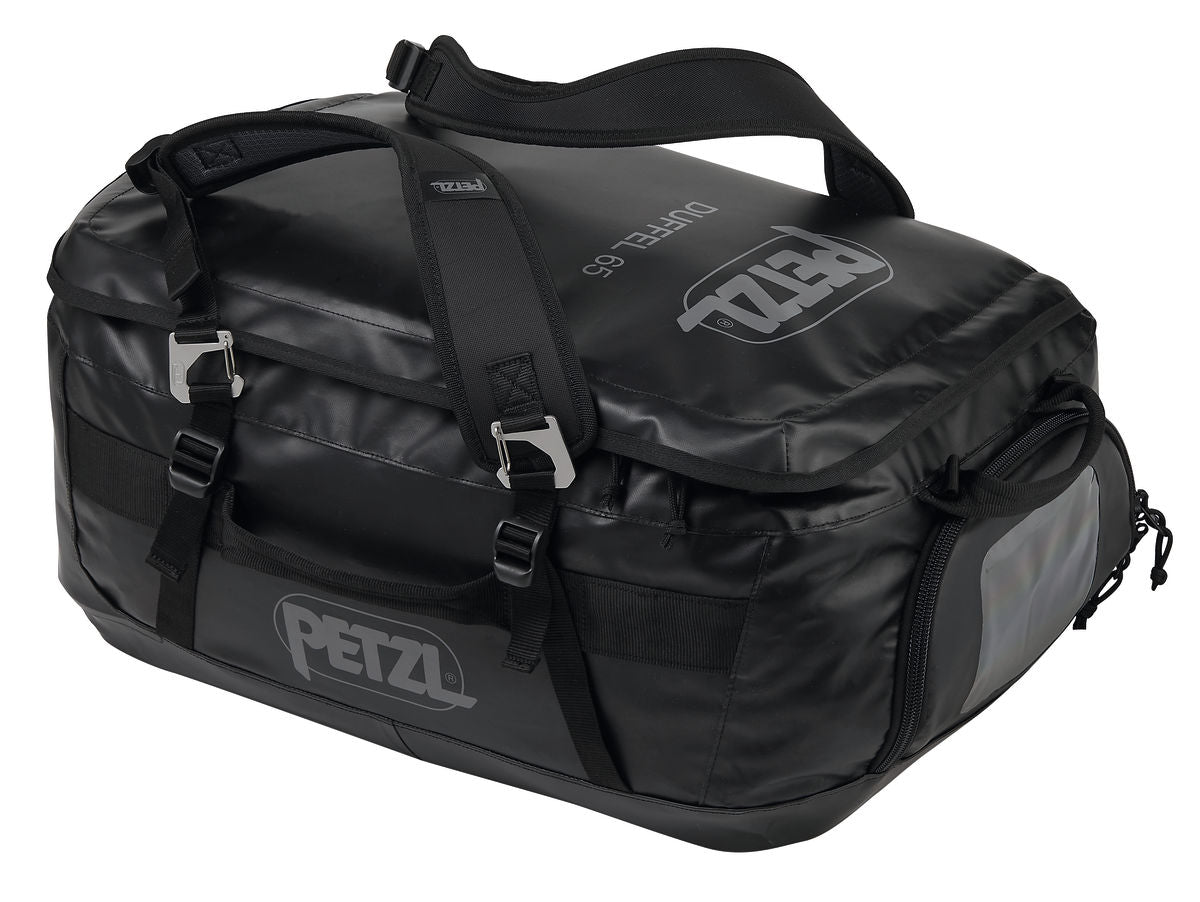 Black duffel bag with Petzl logo on a white background