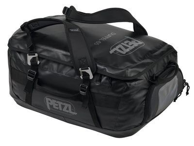 Black duffel bag with Petzl logo on a white background