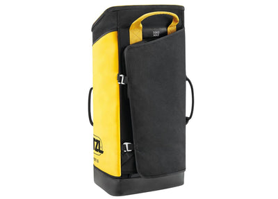 Yellow and black duffel bag with a visible brand logo on a white background