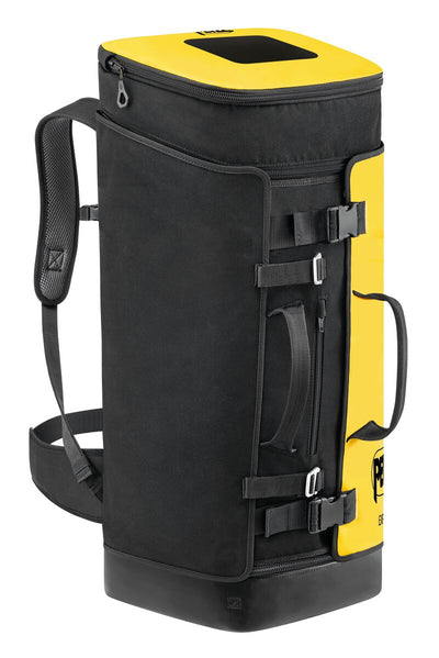Black and yellow bag with straps on a white background