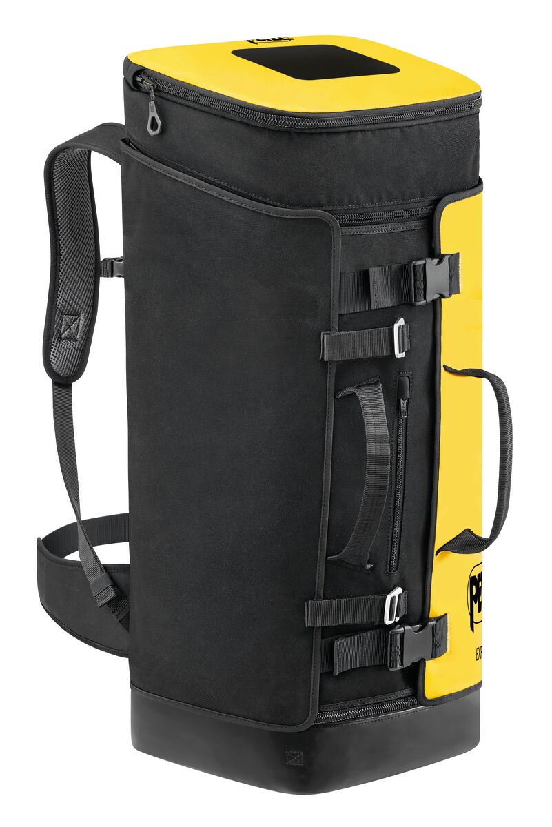 Black and yellow bag with straps on a white background
