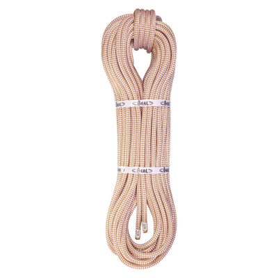 Coiled climbing rope with Beal branding on a white background