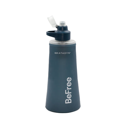 Blue water bottle with 'BeFree' and 'Katadyn' branding on a white background