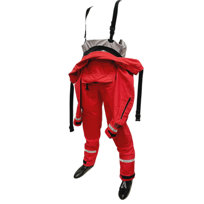 Red fire suit with a hood on a white background