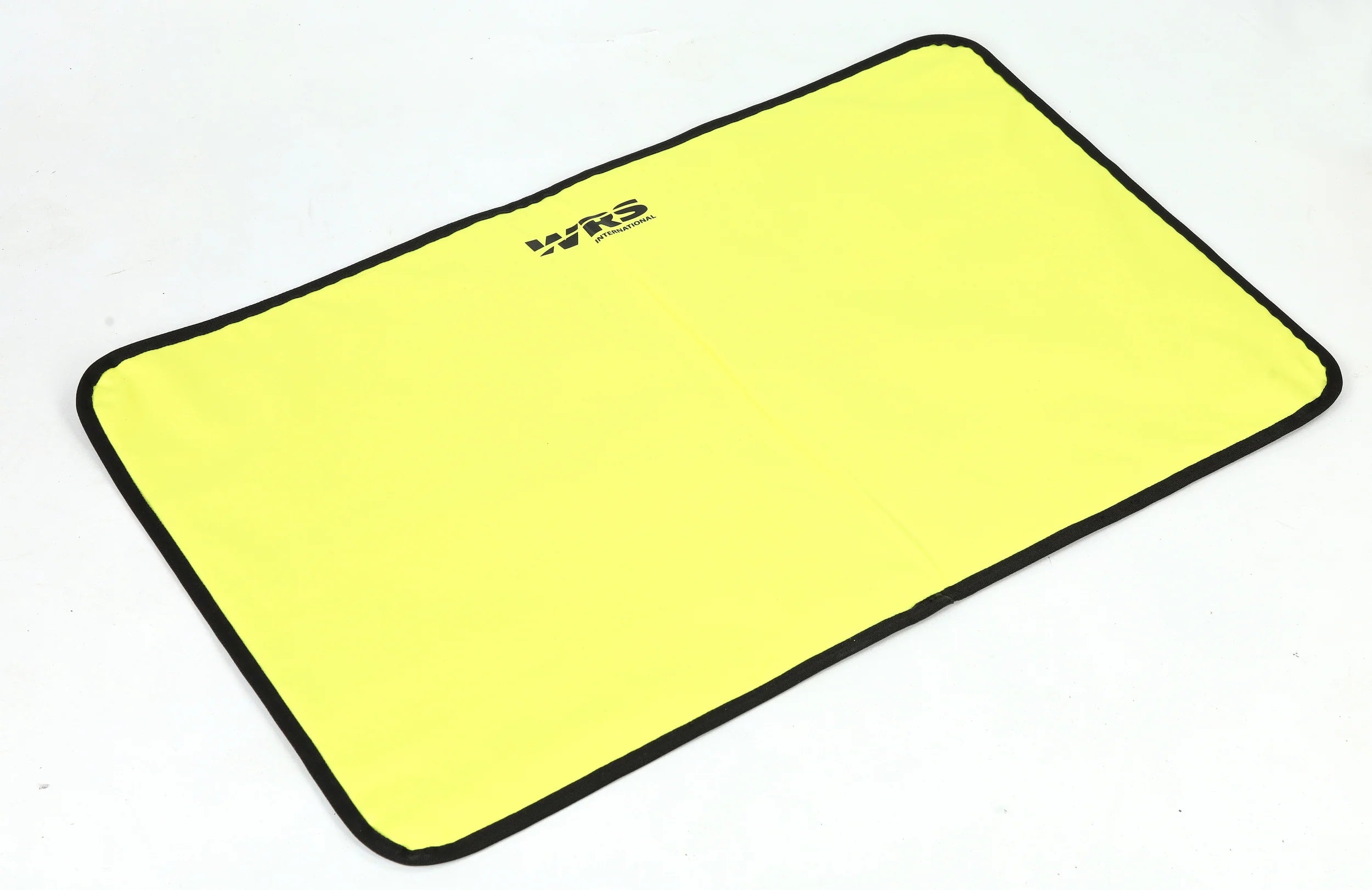 Yellow mouse pad with a brand logo on a white background