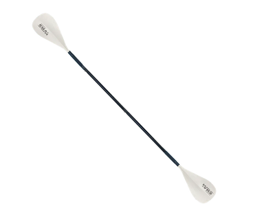 Paddle with black shaft and white blades on a white background