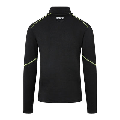 Black long-sleeve shirt with green accents on a white background